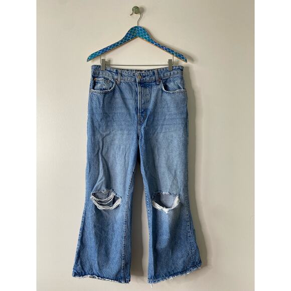 FREE PEOPLE Ranger Ripped Crop Wide Leg Jeans High Waisted Size  31 - Picture 11 of 11